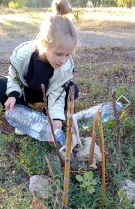 Лана поливает саженец дуба в парке Кирова
